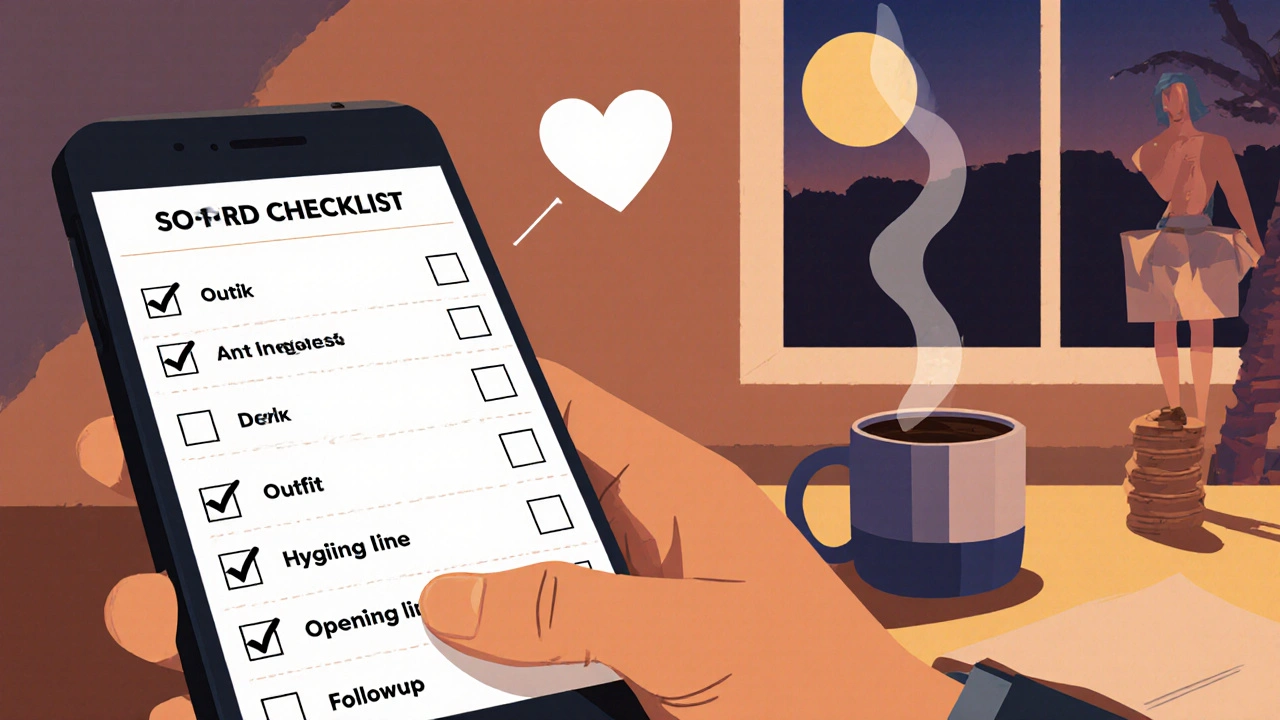 Man controleert checklist op telefoon en plant een follow‑up bericht.
