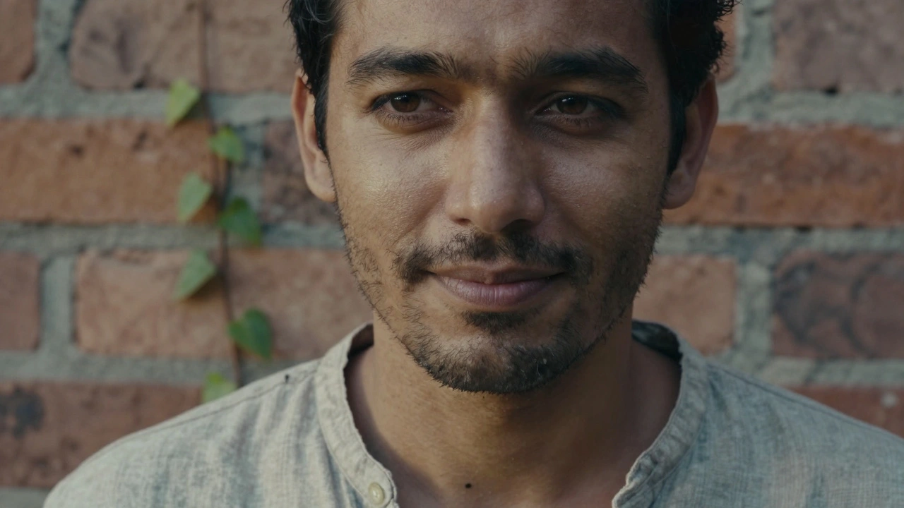 Man met een subtiel, geheimzinnig lachje in zacht ochtendlicht.